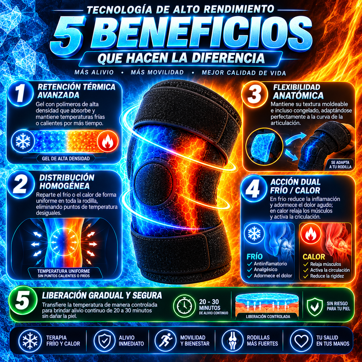 Rodillera Terapéutica de Gel Frío y Calor