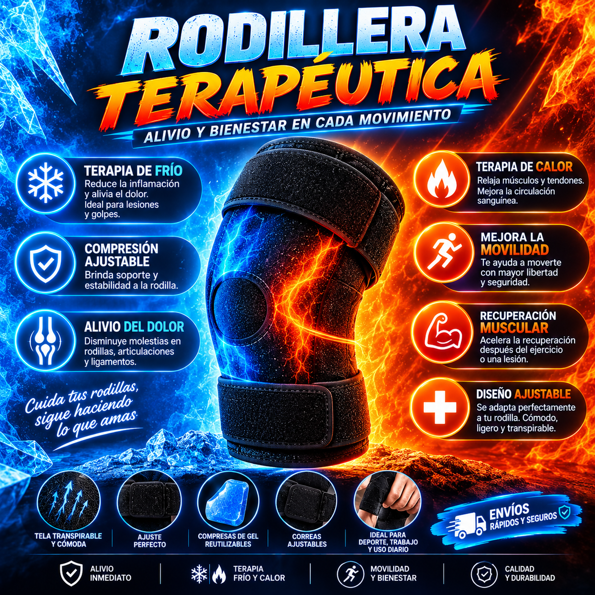 Rodillera Terapéutica de Gel Frío y Calor